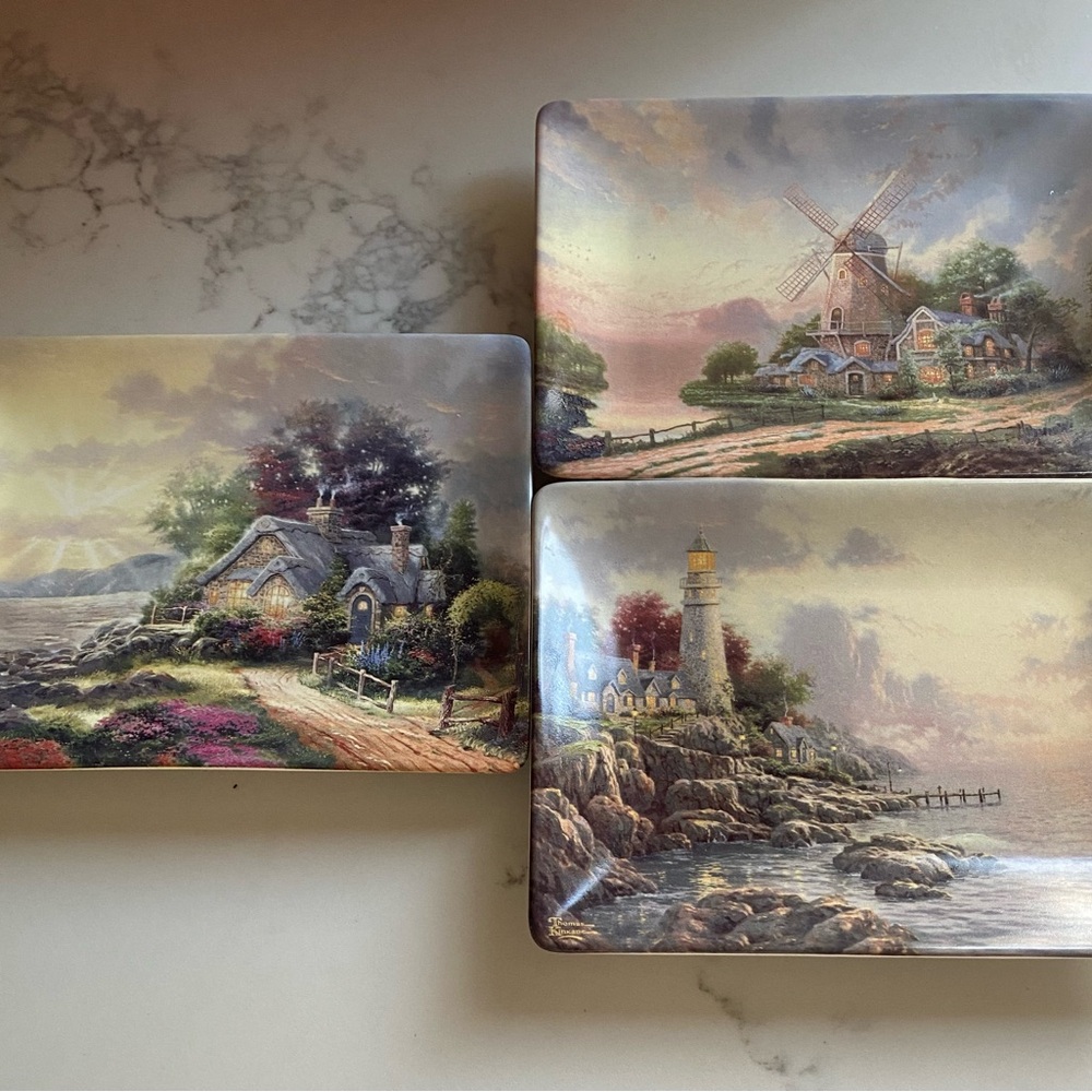 Thomas Kinkade Coastal & Countryside Scenes in Blue, Green, Brown and Cream